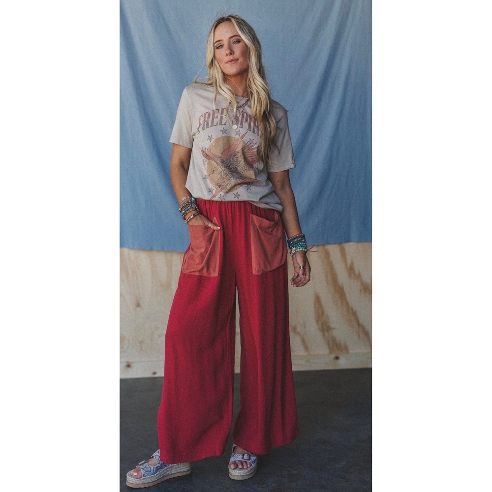 Three Bird Nest No Rush Wide Leg Pants S Boho Lagenlook Colorblock